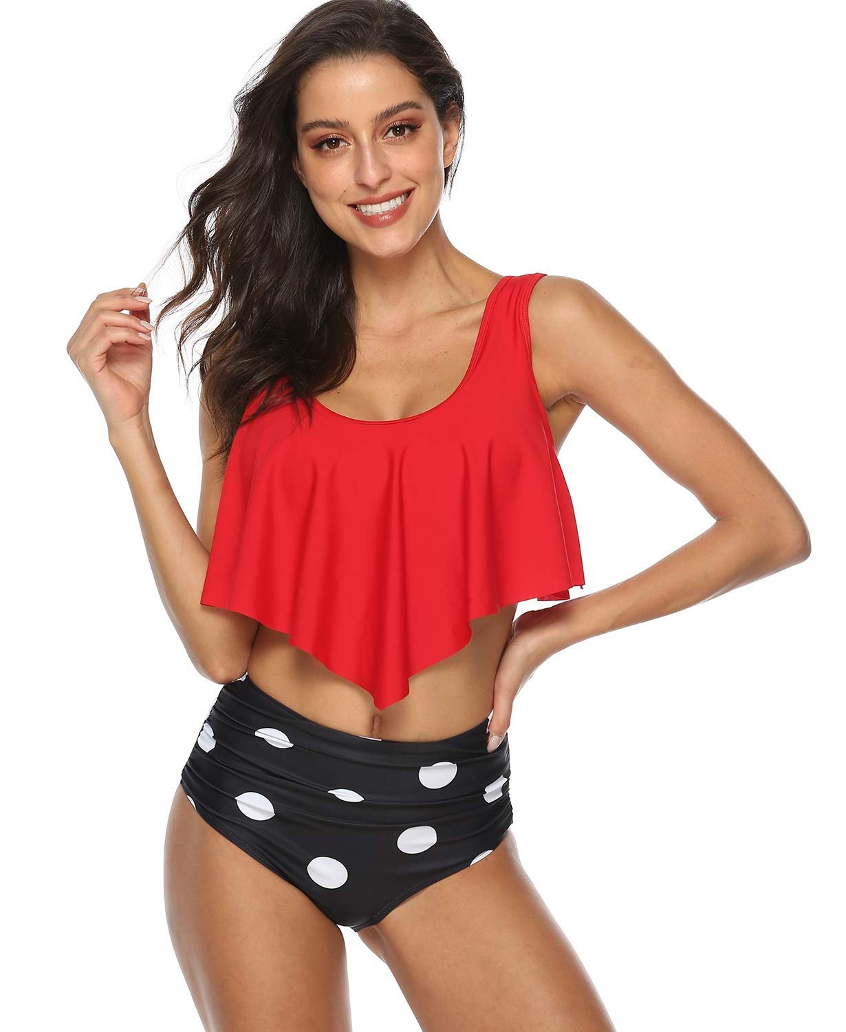 Belle Basic Red Polka Dot Printed Tankini - Image 2