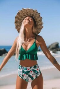 Belle Basic Green Ruffle Hem Tankini