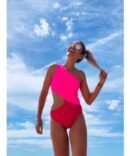 Two Tone One Shoulder One Piece Swimsuit - Image 7
