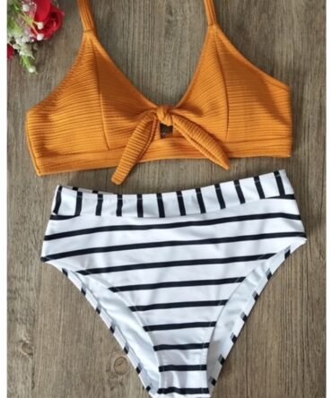 Belle Front Knot Yellow High Waist Bikini