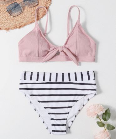 Belle Front Knot Pink High Waist Bikini