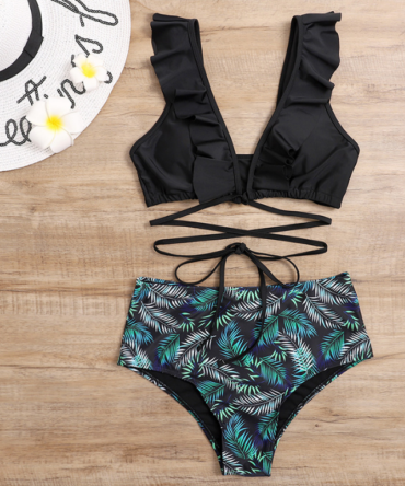 Wrap around cute top with high waist bikini bottom