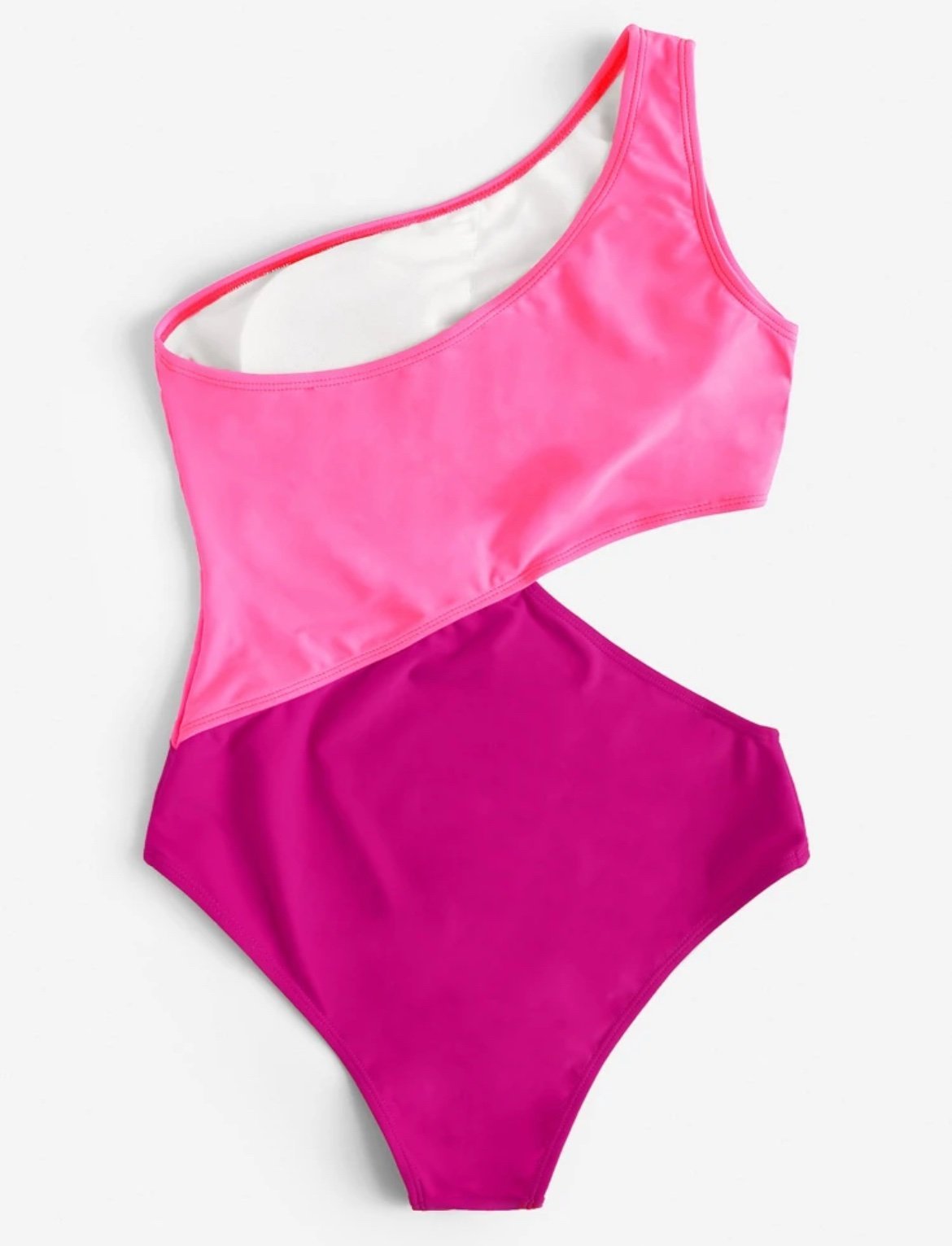 Two Tone One Shoulder One Piece Swimsuit - Image 4