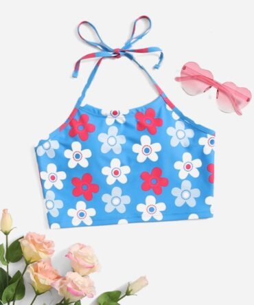 Floral Pattern Halter Bikini Top