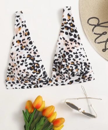 Leopard V neck Bikini Top