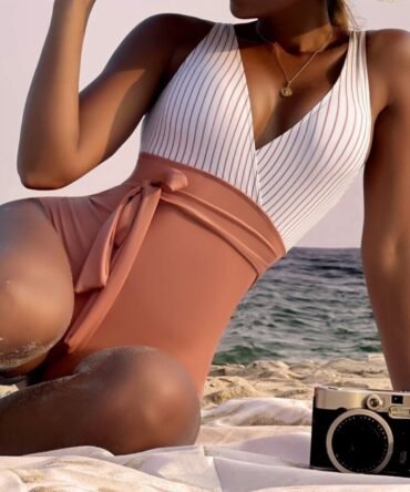 Striped Knot Side One Piece Swimsuit