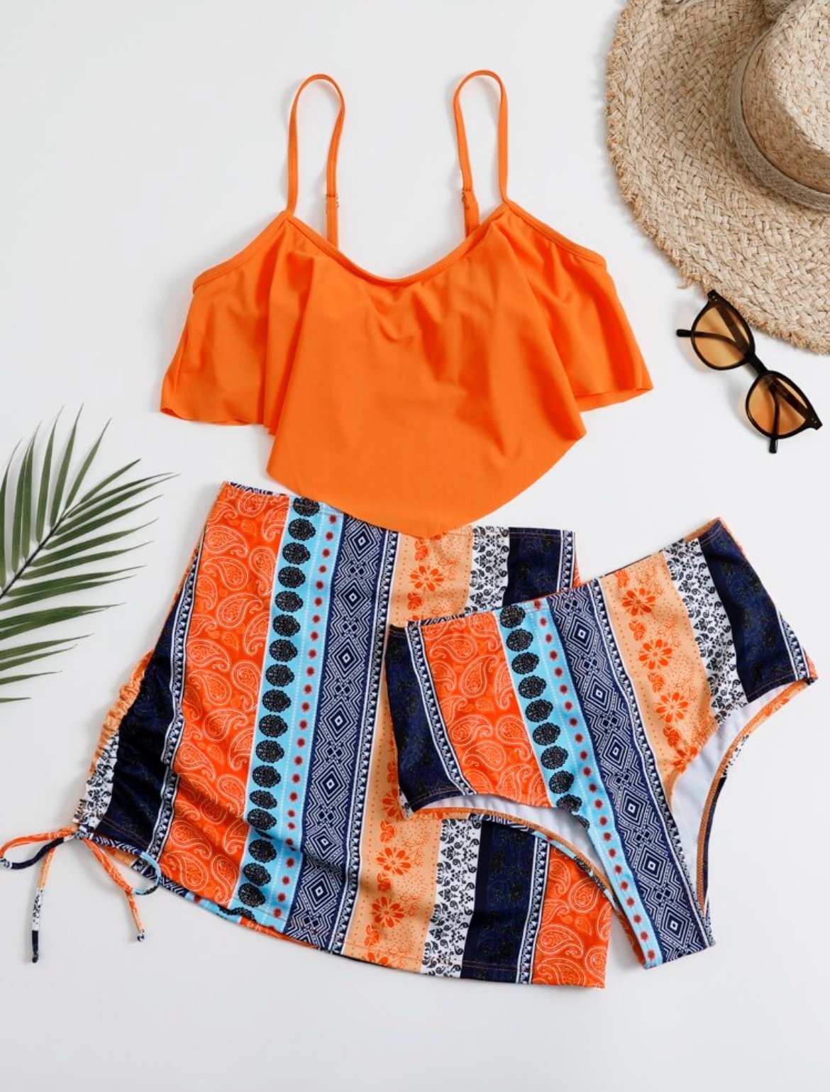 3 pack Floral Hanky Hem Bikini Swimsuit and Beach Skirt