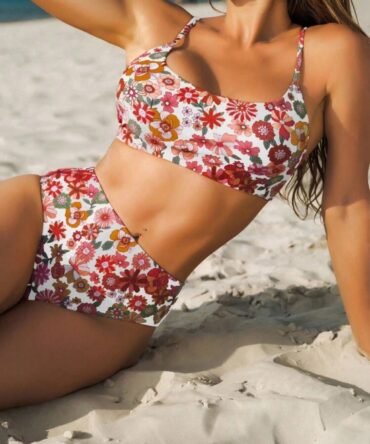 Floral Print High Waisted Bikini Set