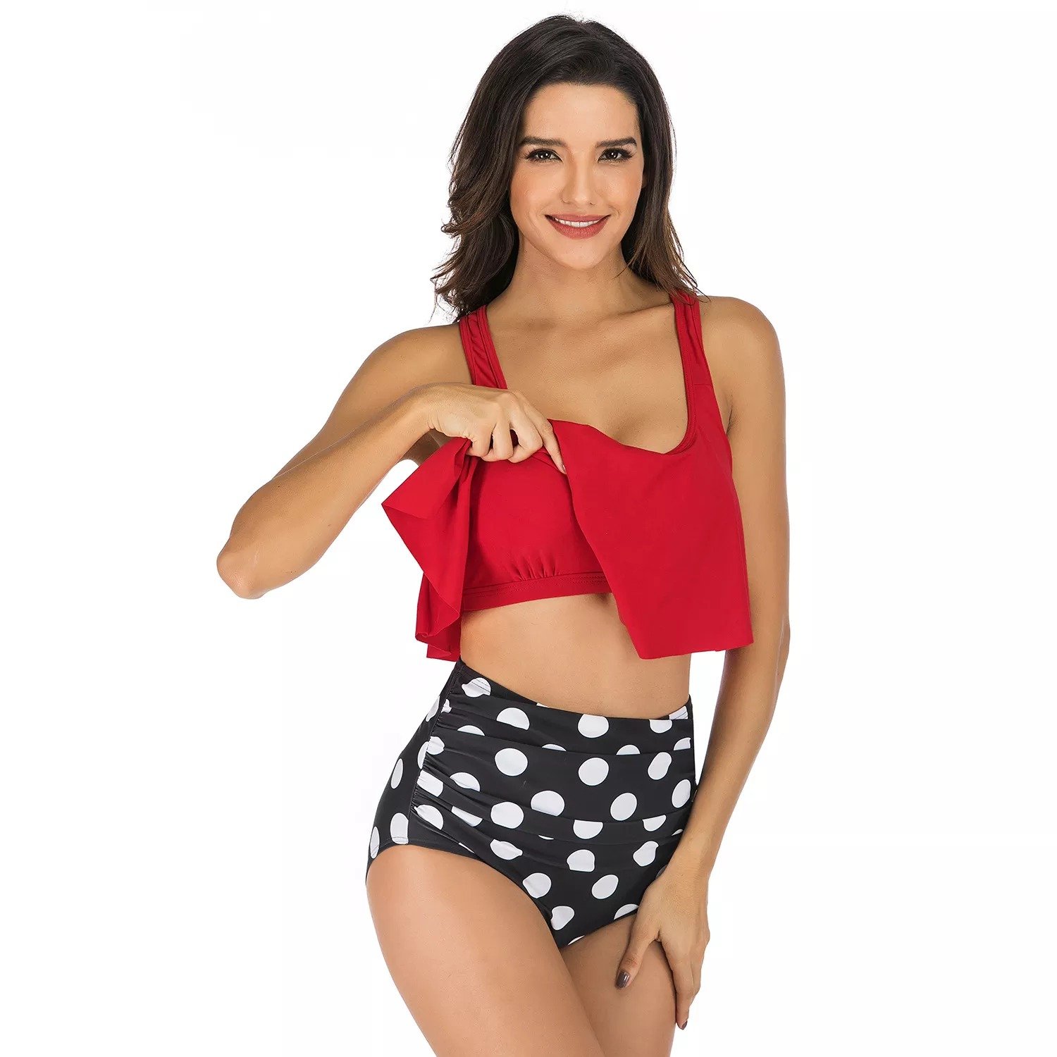 Belle Basic Red Polka Dot Printed Tankini - Image 3