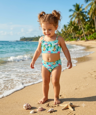 All over printed 2 pcs toddler swimwear